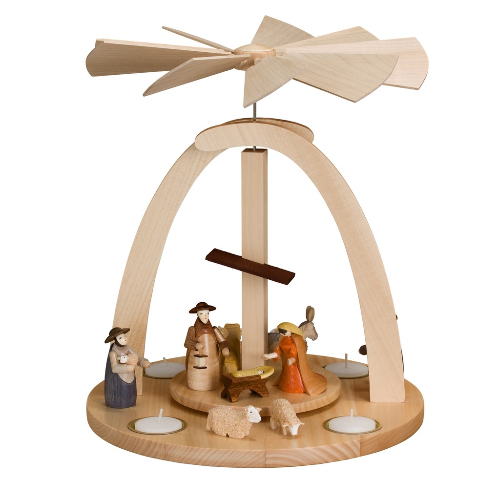 Tischpyramide mit Teelicht und Krippenfiguren 9 cm