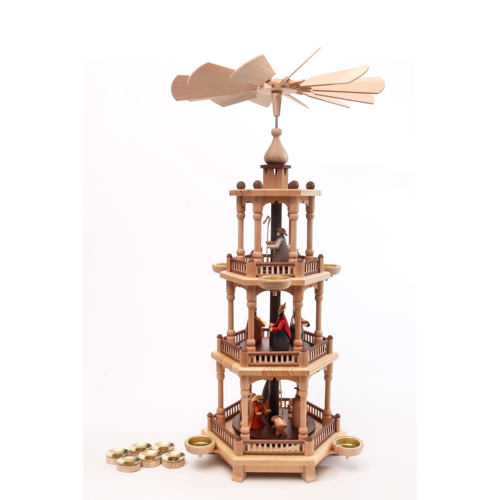 Weihnachtspyramide, 3 Stockwerke, Krippenfiguren 9 cm