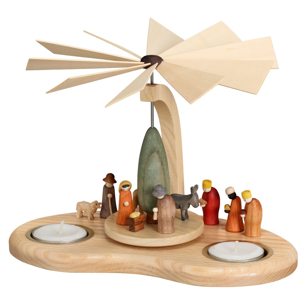 Bogenpyramide mit Teelicht und Miniaturkrippe