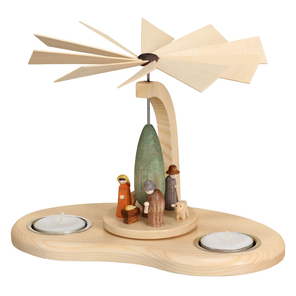 Bogenpyramide mit Teelicht und Krippenminiaturen