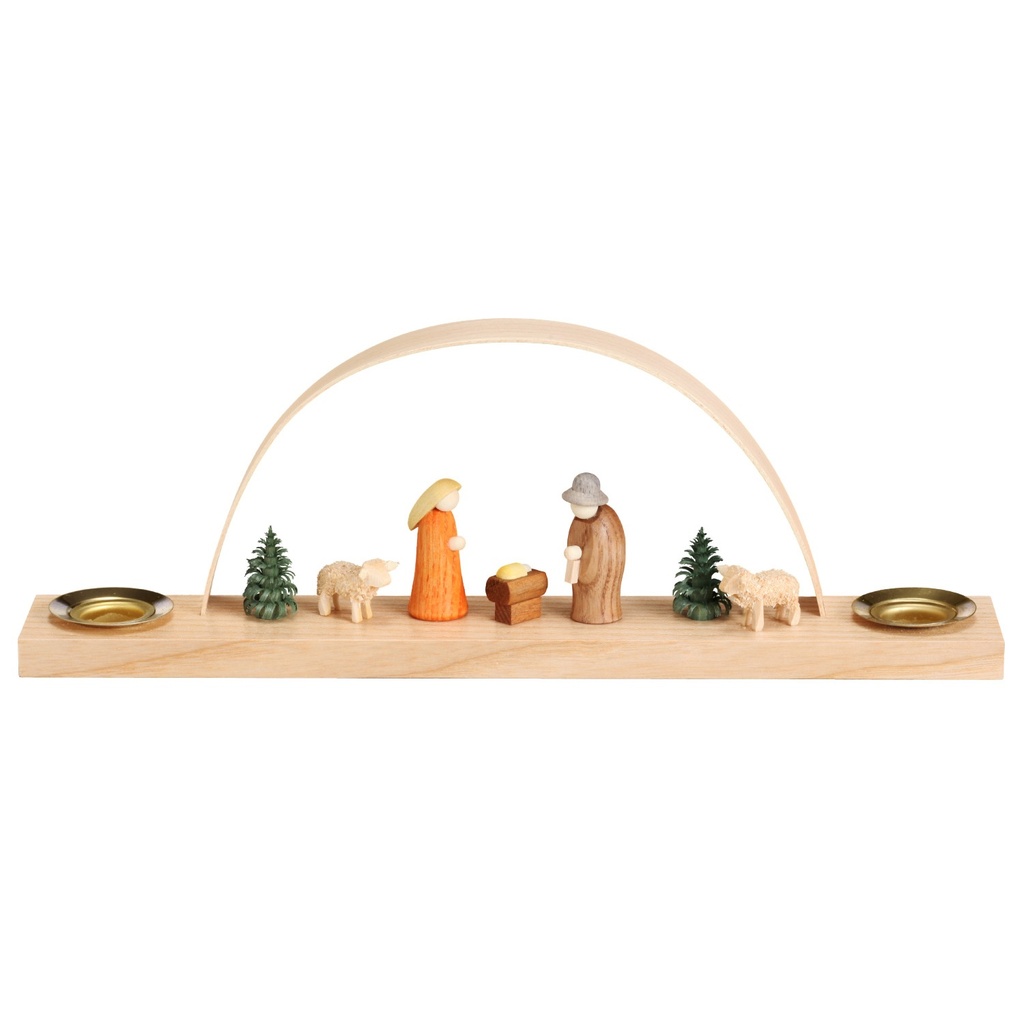 Miniaturbogen mit Krippenfiguren, Kerzenbeleuchtung