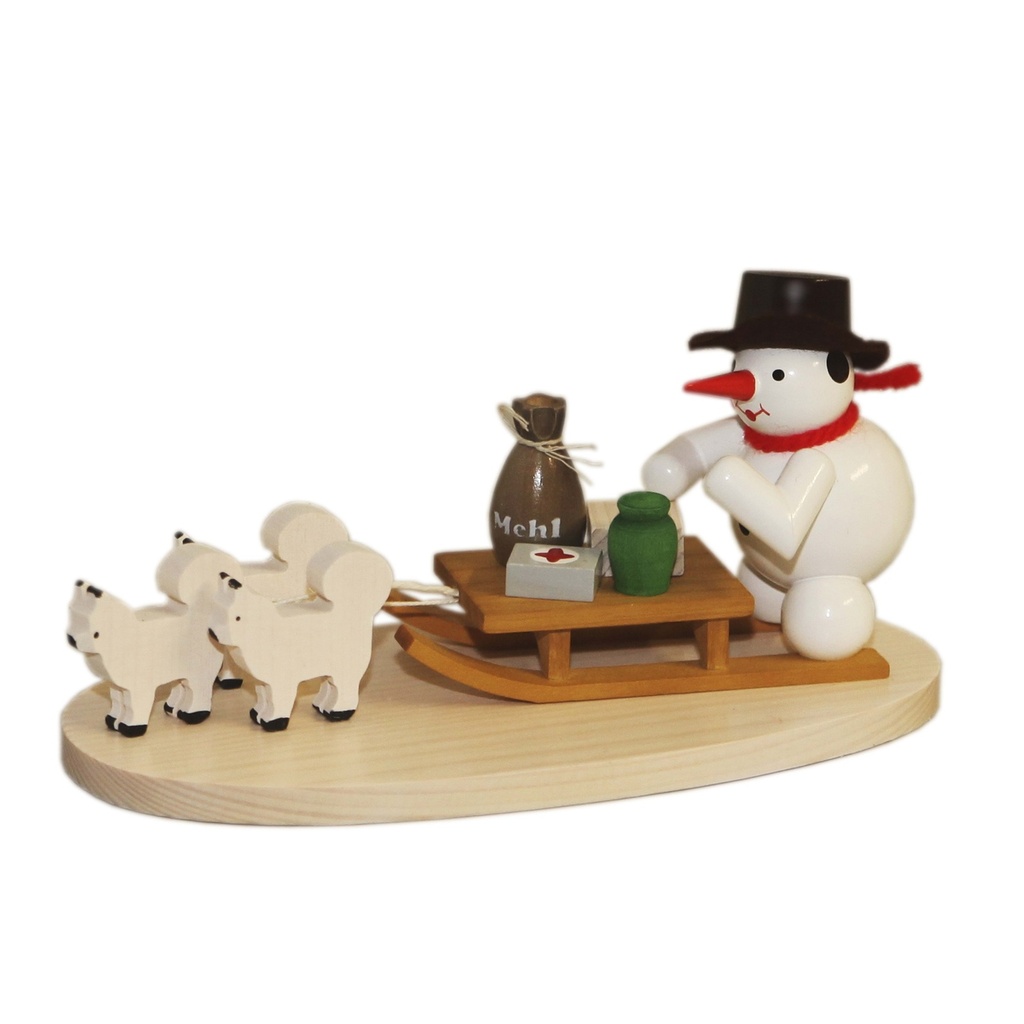 Schneemann mit Hundschlitten