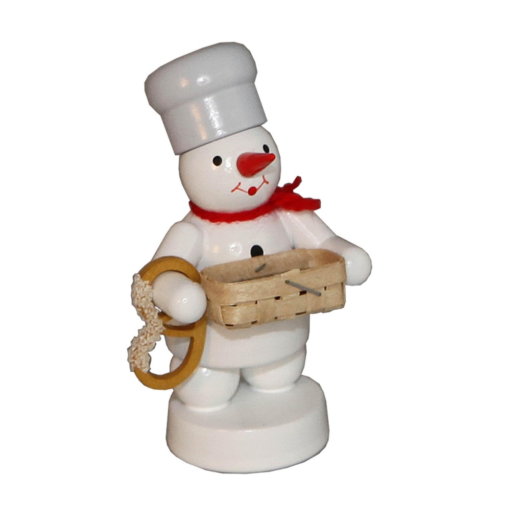 Bäcker Schneemann mit Korb und Brezel