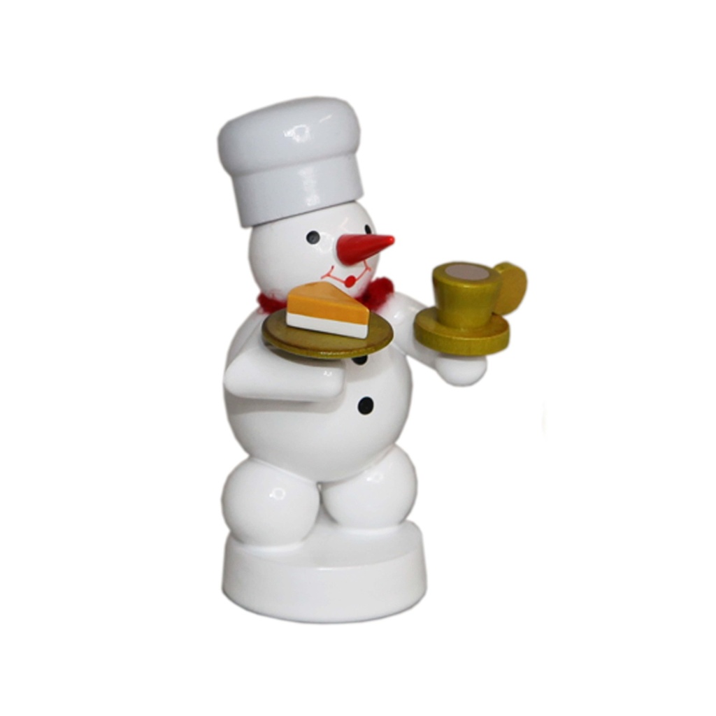 Bäcker Schneemann mit Kaffee und Kuchen