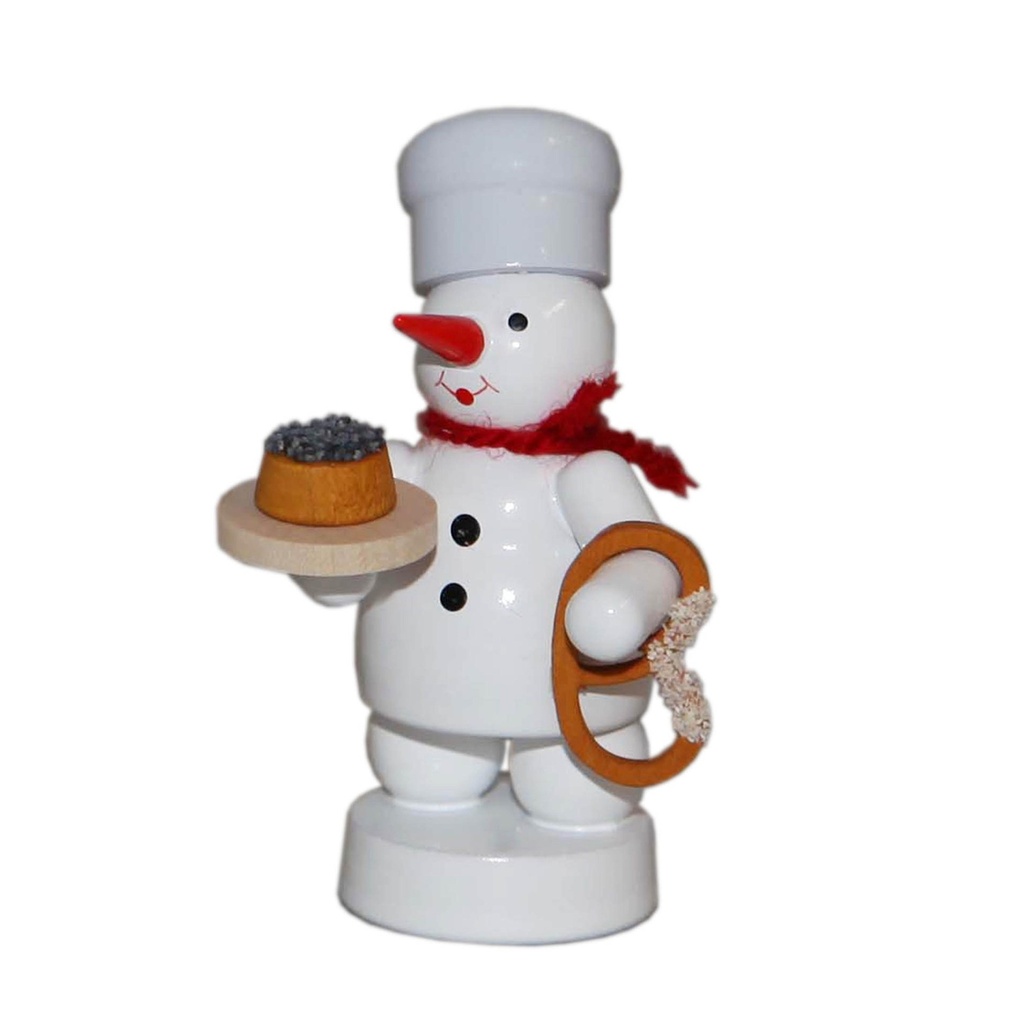 Bäcker Schneemann mit Mohnkuchen und Brezel