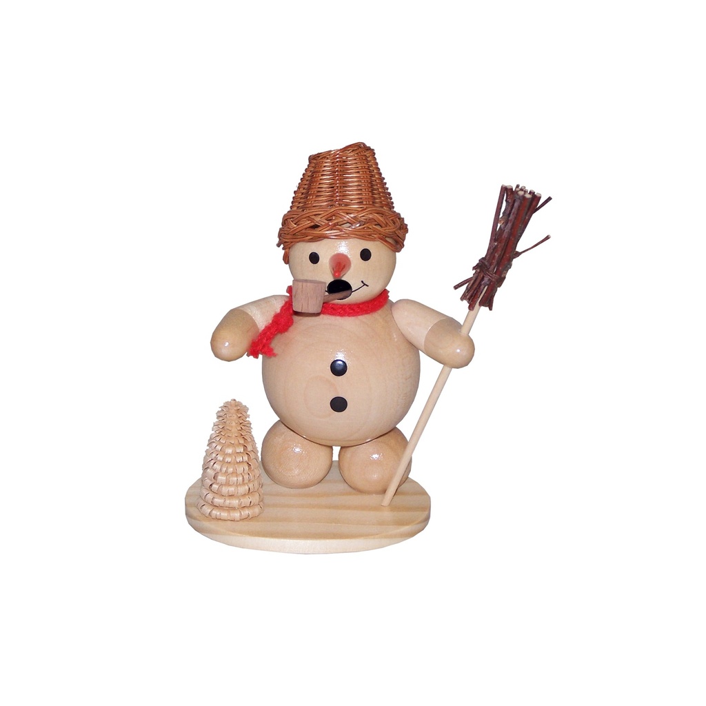 Räuchermann Schneemann mit Korb, natur