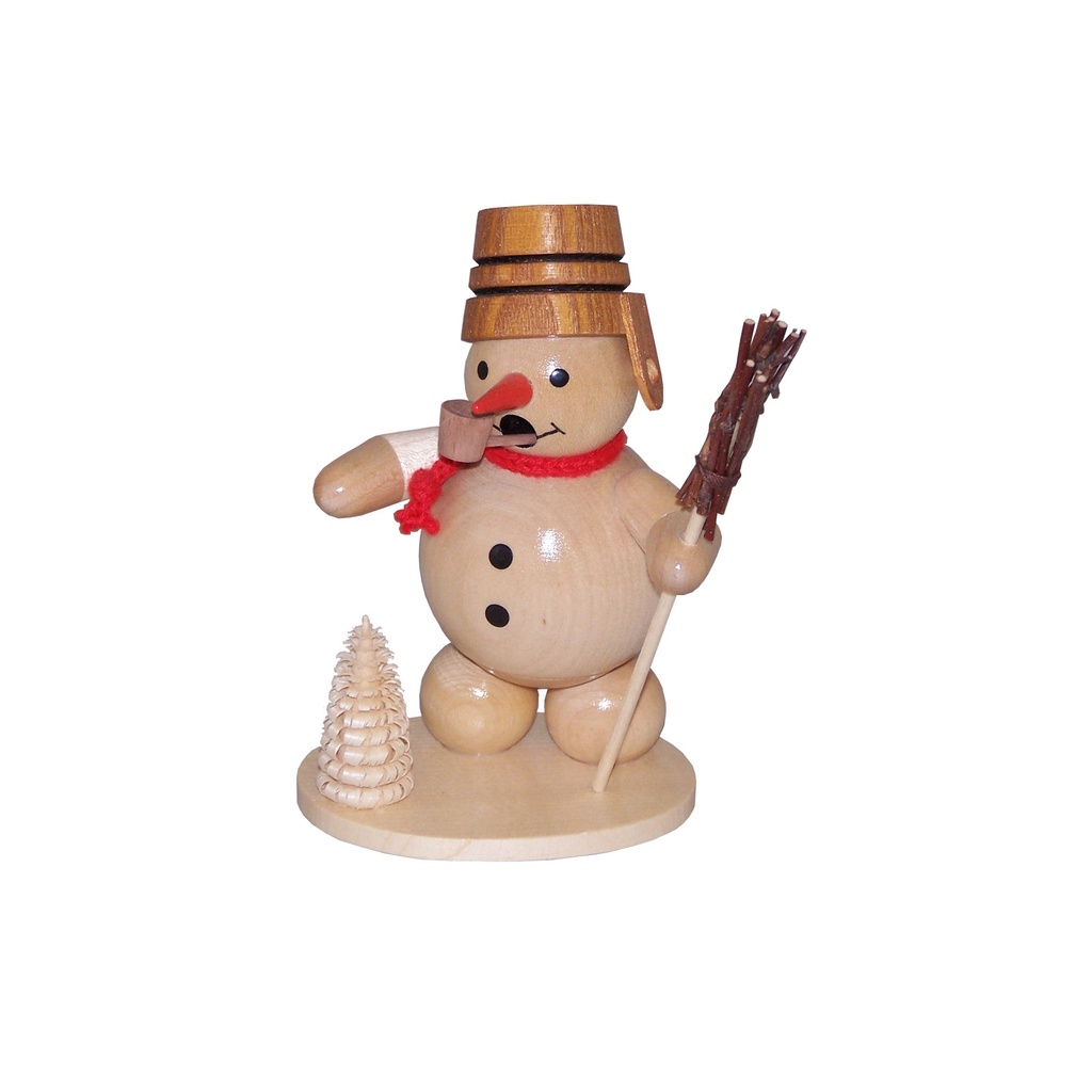 Räuchermann Schneemann mit Holztrog, natur