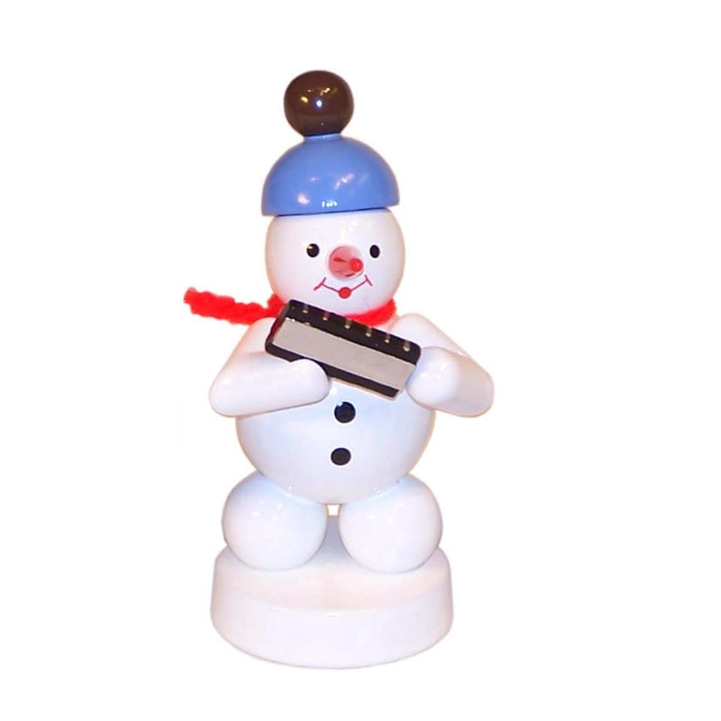 Schneemann Musikant mit Mundharmonika