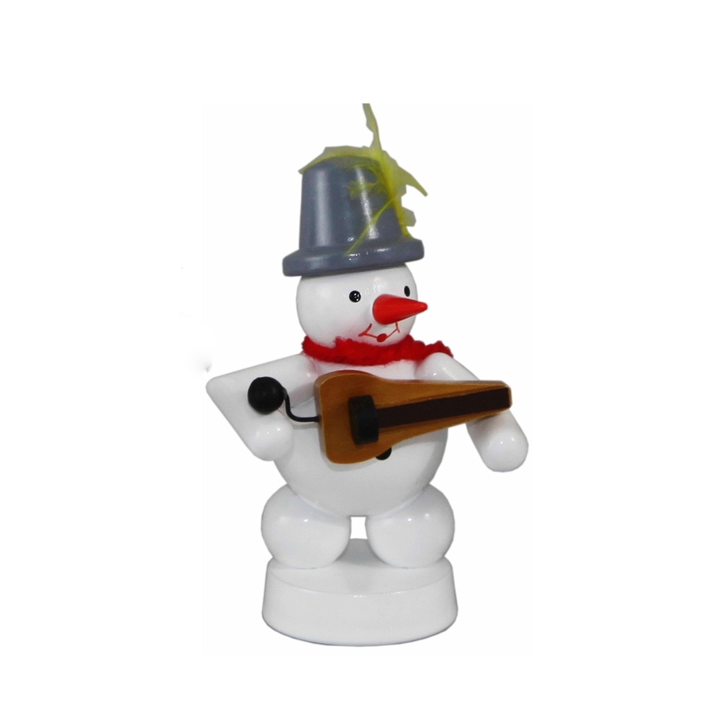 Schneemann Musikant mit Drehleier