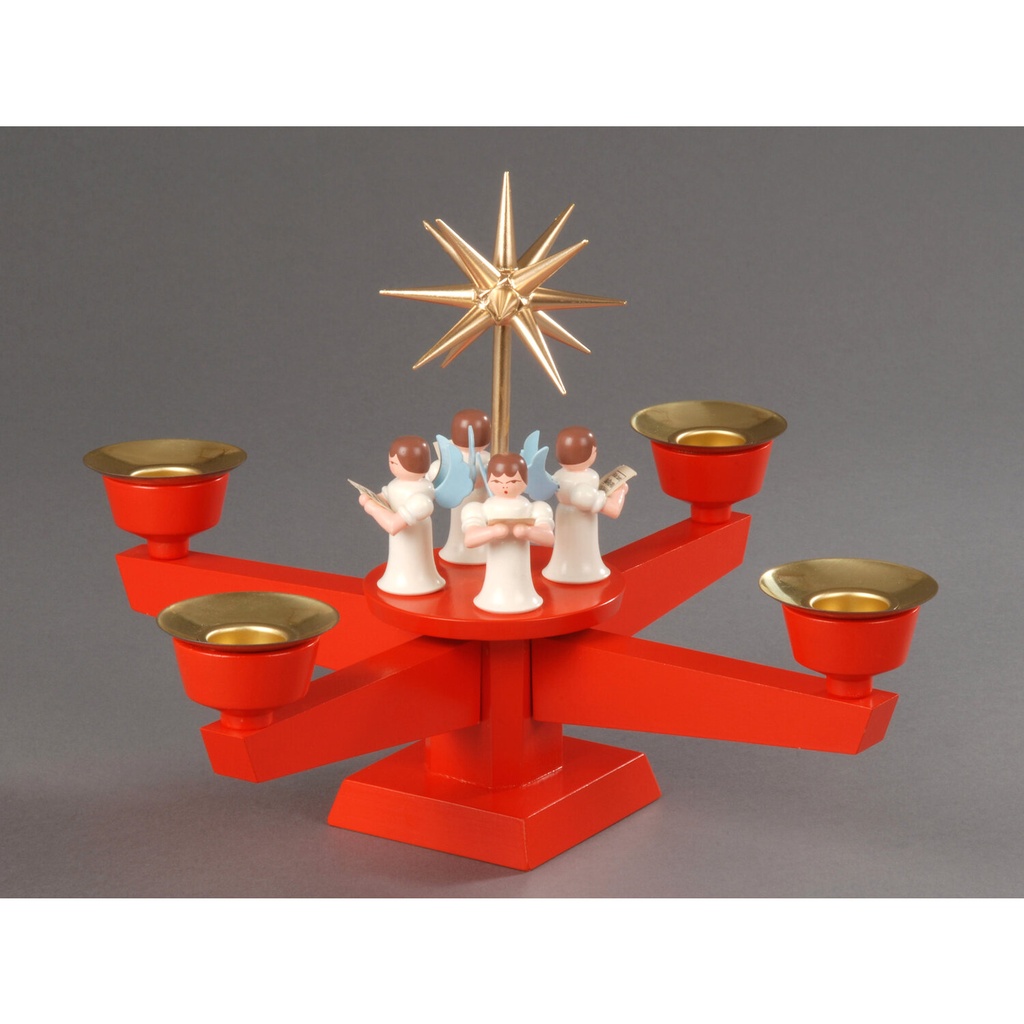 Adventsleuchter, rot - 4 stehende Engel mit goldenen Flügeln