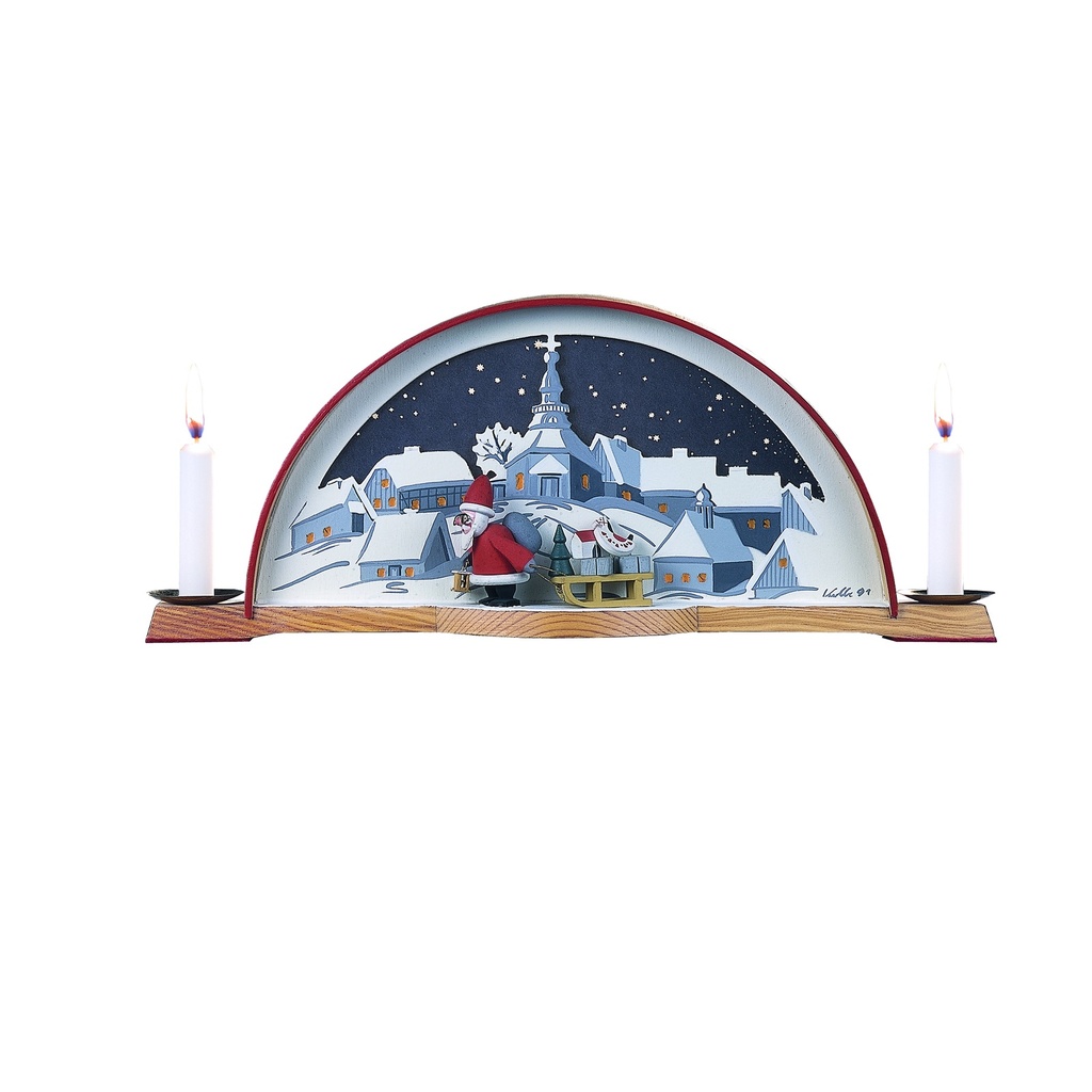 Kleiner Lichterbogen mit Weihnachtsmann und Hintergrundbeleuchtung