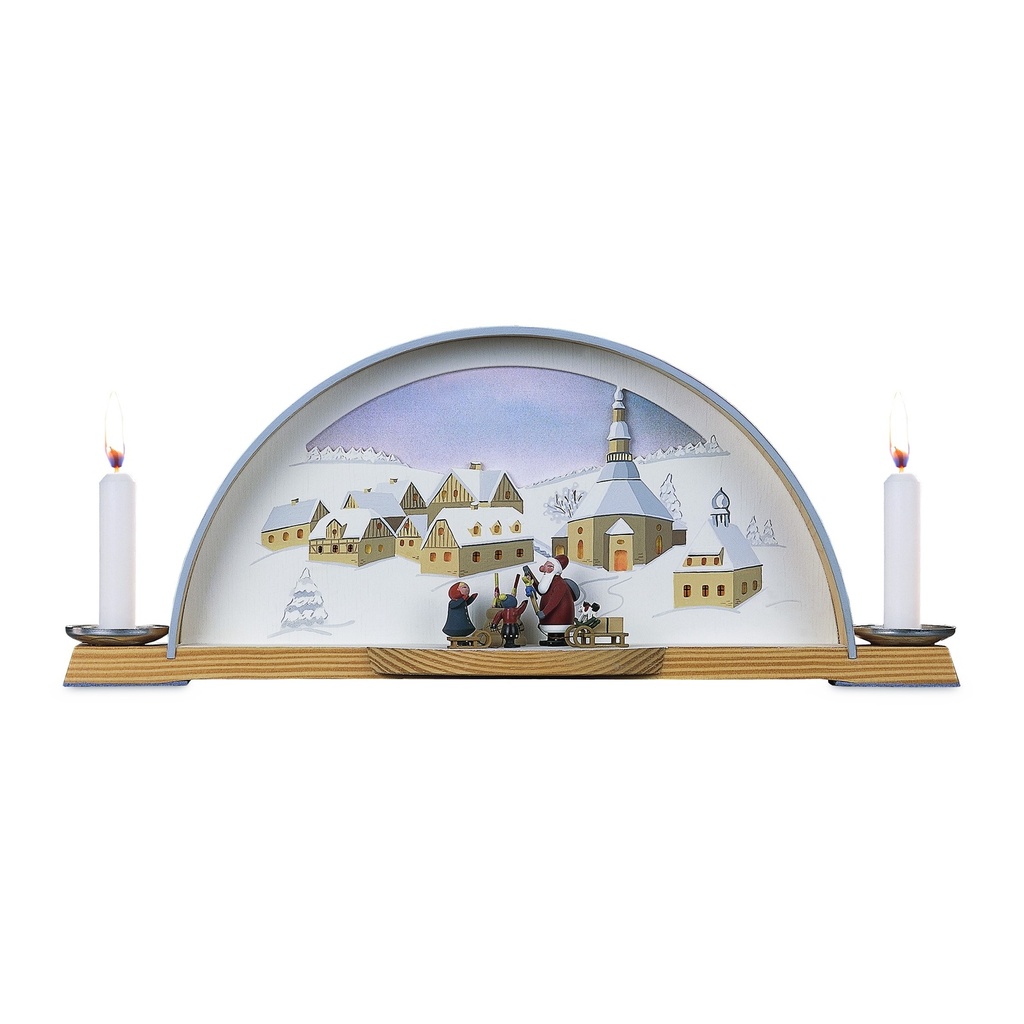 Kleiner Lichterbogen mit Weihnachtsmann, braunes Bild