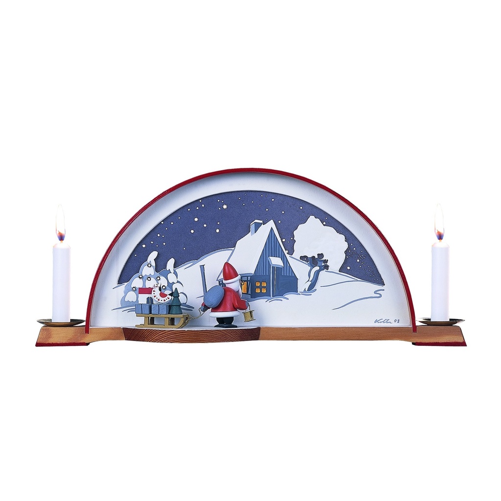 Kleiner Lichterbogen Waldhaus mit Weihnachtsmann