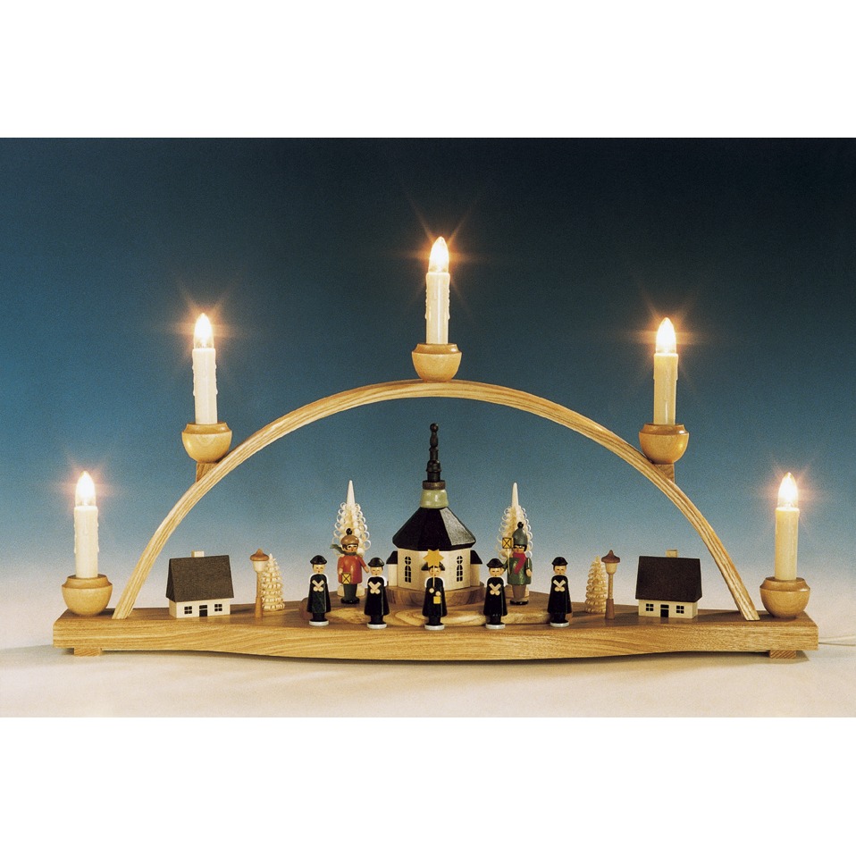Schwibbogen mit Seiffener Kirche und Laternenkindern