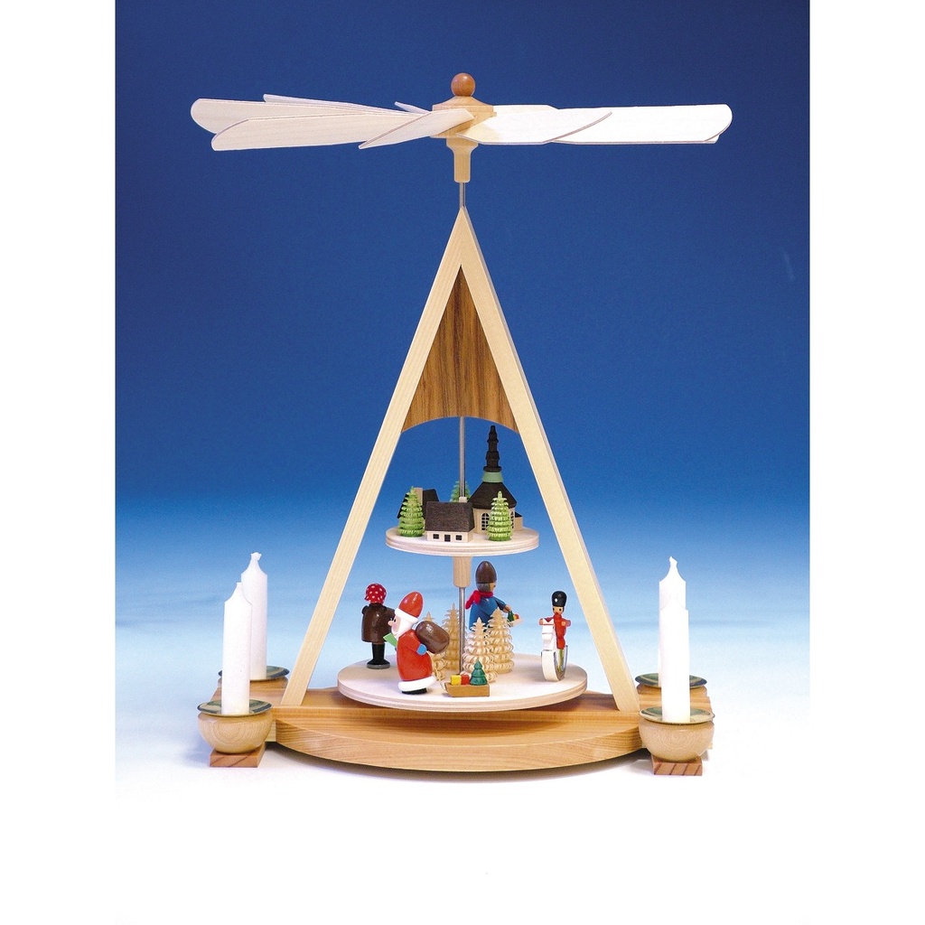 Pyramide mit Weihnachtsmann und Seiffener Dorf – bunt