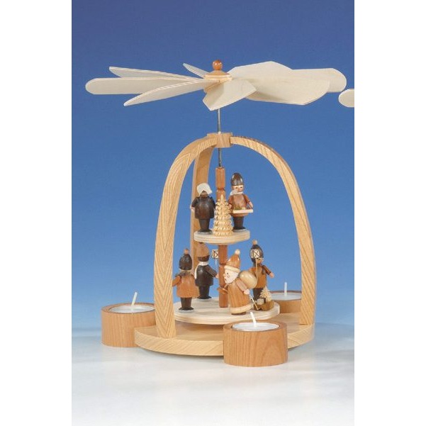 Teelichtpyramide mit Weihnachtsmann und Striezelkinder – natur