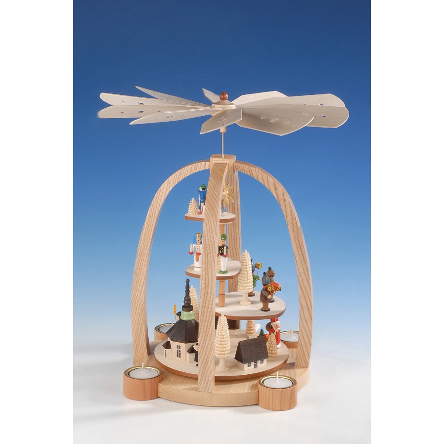 [MKN 85/592 B] Teelichtpyramide Seiffener Motiv – bunt