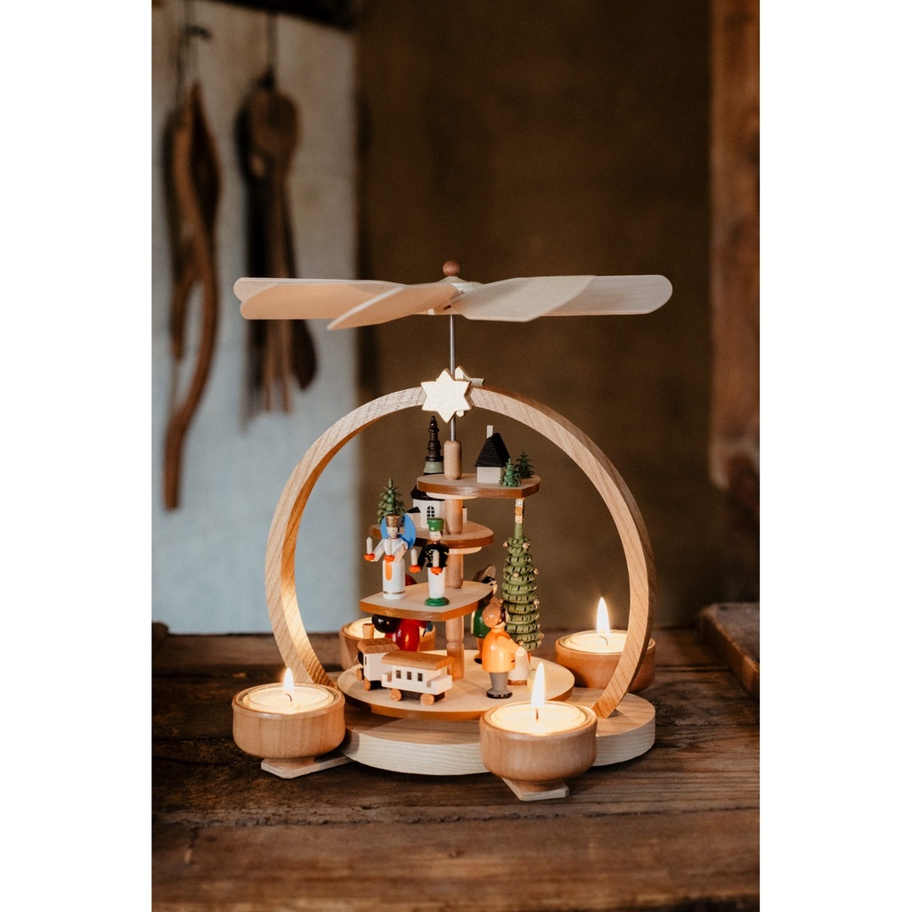 [MKN 85/777 B] Teelichtstufenpyramide Seiffener Motiv – bunt