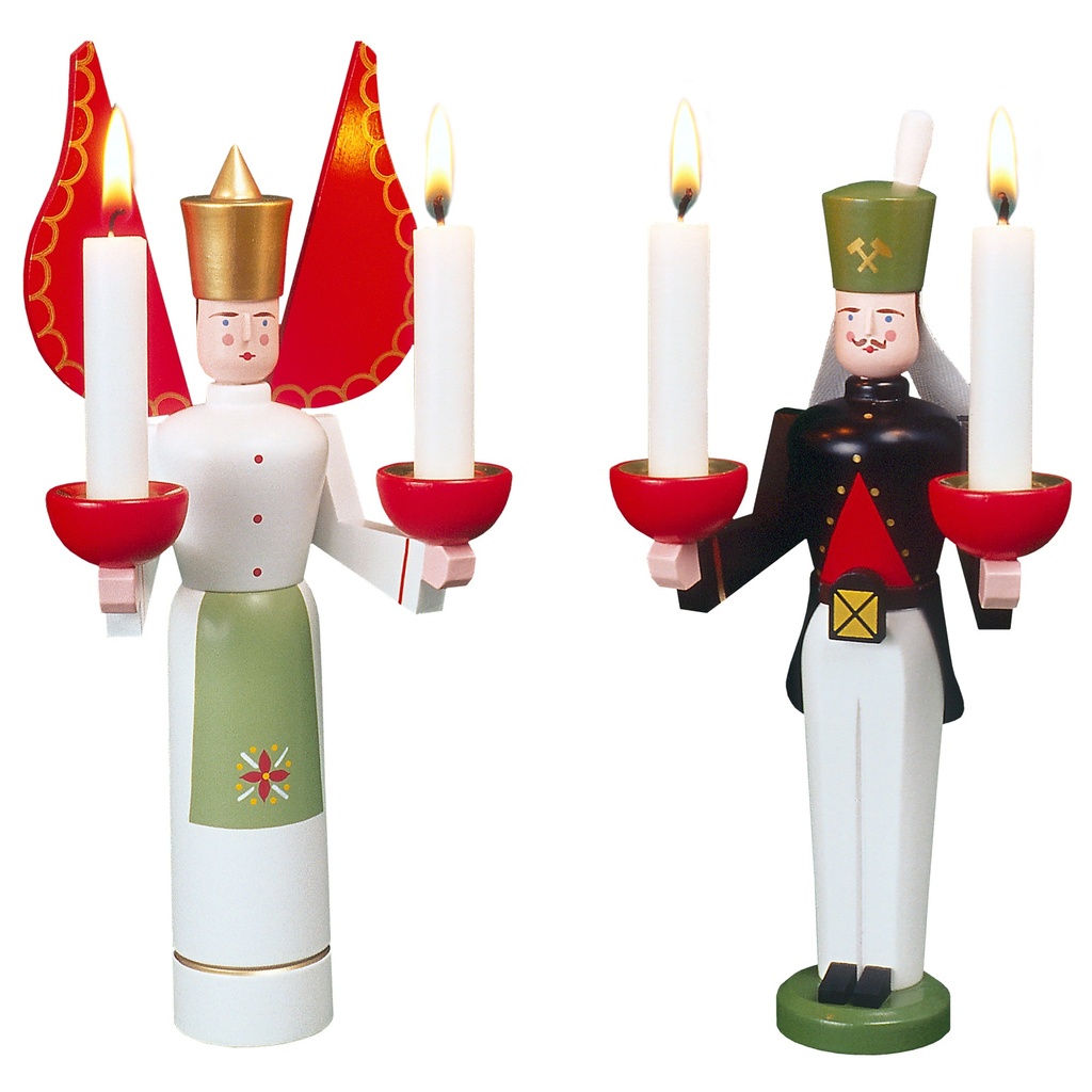 Lichterbergmann und Engel mit Schürze, 22 cm