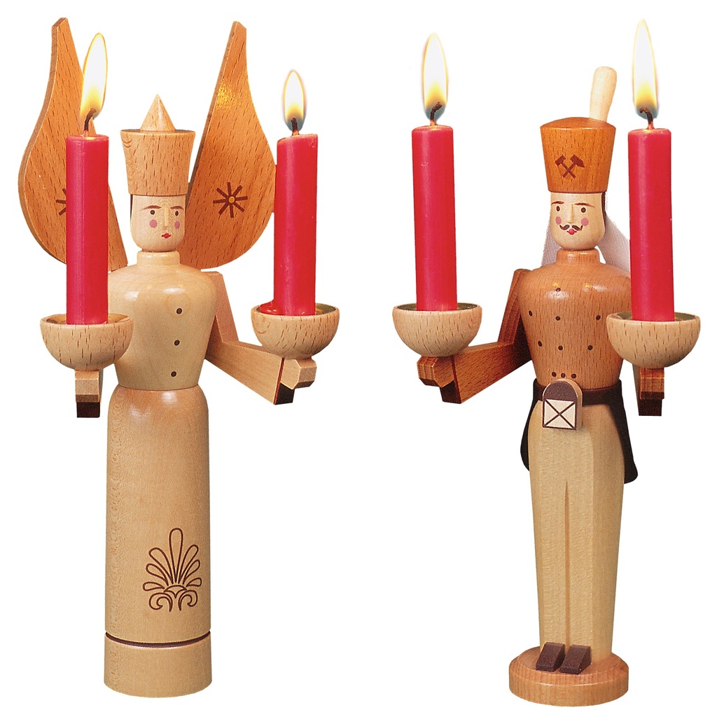 Lichterbergmann und Engel natur, 22 cm