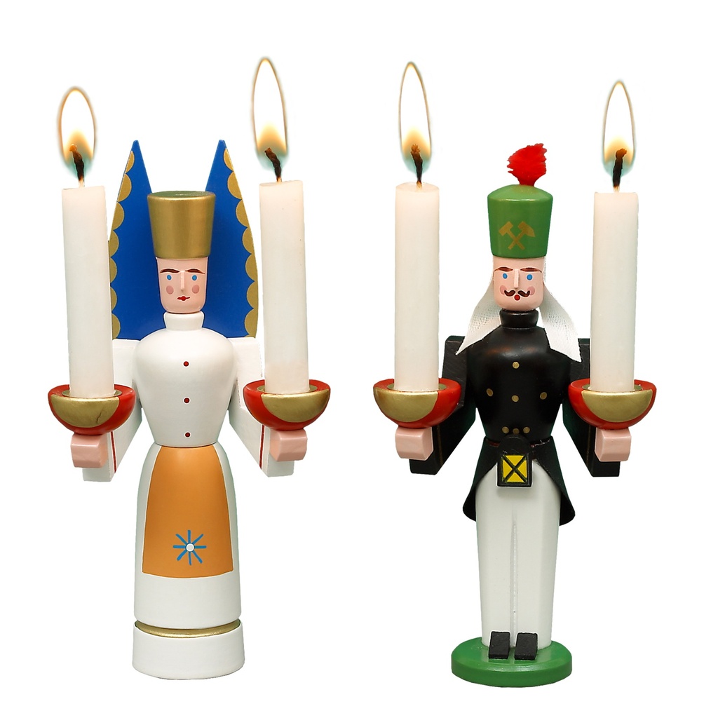 Lichterbergmann und Engel mit Schürze, 13 cm