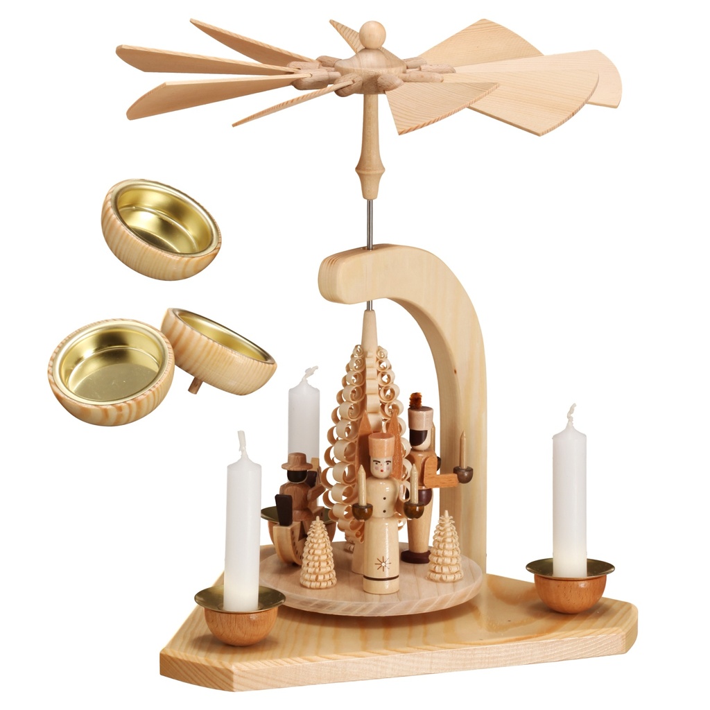 [VK 085/659N] Pyramide natur mit Bergmann, Engel und Reiterlein, 26 cm