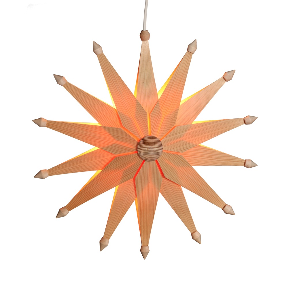 [VK WS 1001] LED-Weihnachtsstern aus Holz, doppelt natur, 38 cm