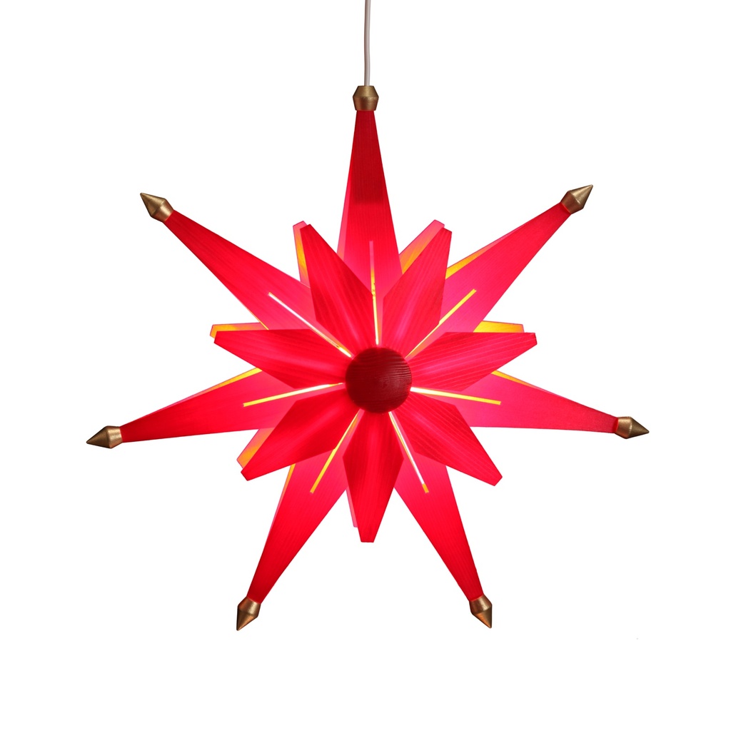 [VK WS 1102] LED-Weihnachtsstern aus Holz, doppelt rot, geschlitzt, 38 cm