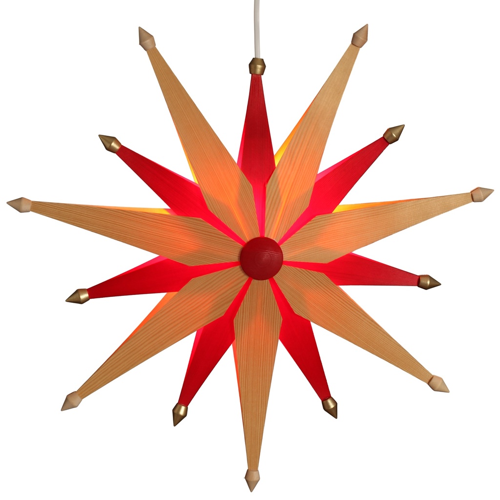 [VK WS 1205] LED-Weihnachtsstern aus Holz, exklusiv natur/rot, 48 cm