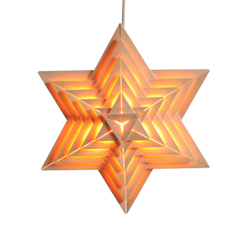 [VK WS 1007] LED-Weihnachtsstern aus Holz, Brettchenstern natur, 38 cm