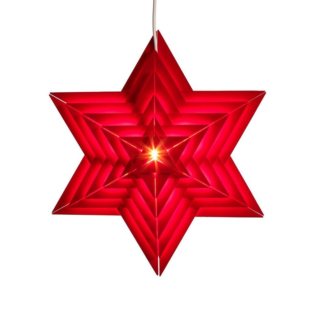 [VK WS 1107] LED-Weihnachtsstern aus Holz, Brettchenstern rot, 38 cm