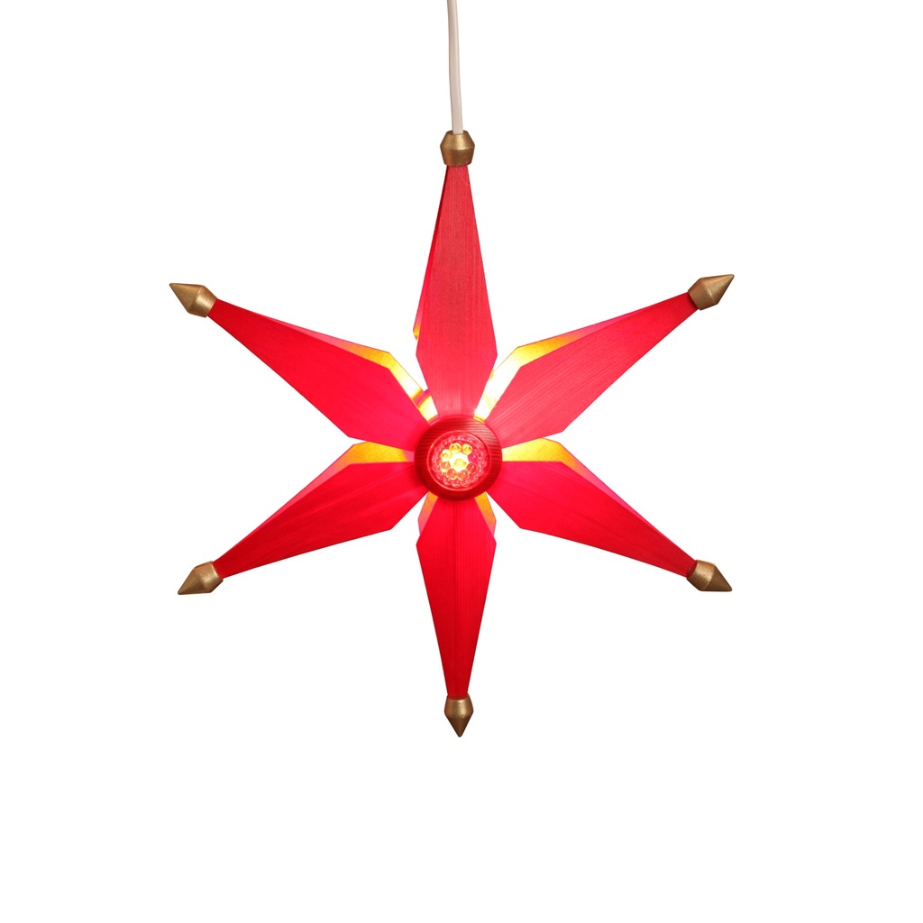 [VK WS 1100 K] LED-Weihnachtsstern aus Holz, einfach rot klein, 32 cm
