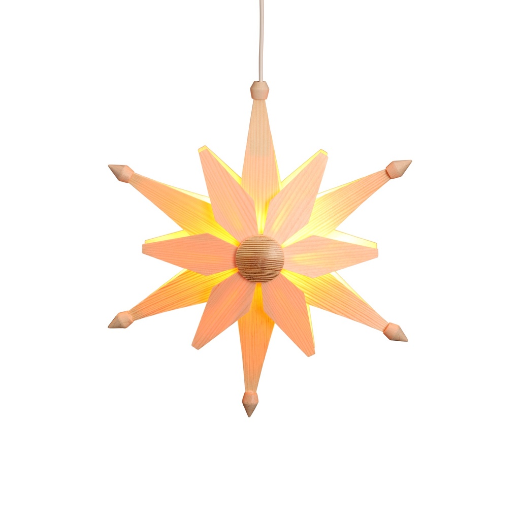 [VK WS 1006] LED-Weihnachtsstern aus Holz, doppelt natur klein, 32 cm