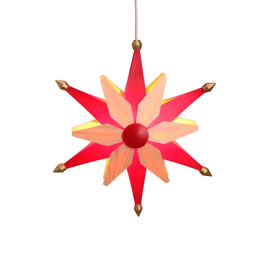 [VK WS 1206] LED-Weihnachtsstern aus Holz, doppelt klein, natur/rot, 32 cm