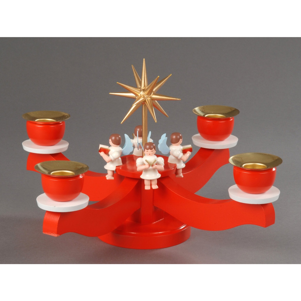 Adventsleuchter, rot - 4 sitzende Engel