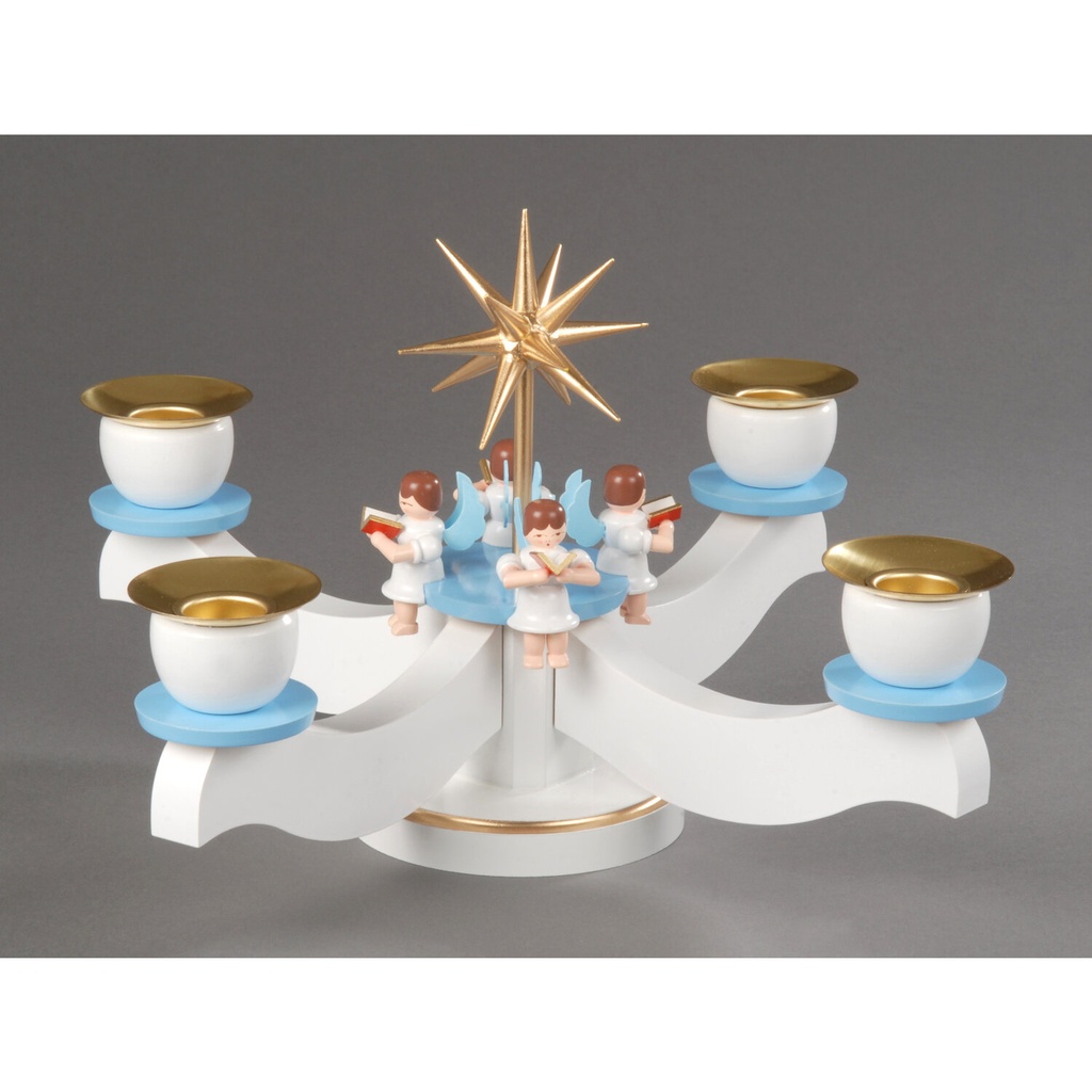 Adventsleuchter, weiß/blau - 4 sitzende Engel