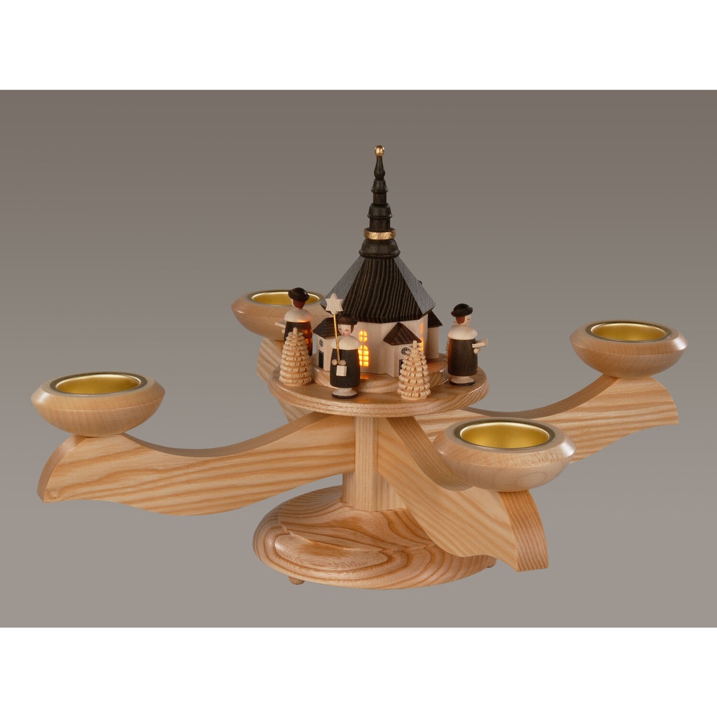 Adventsleuchter, natur - Seiffener Kirche mit Kurrende