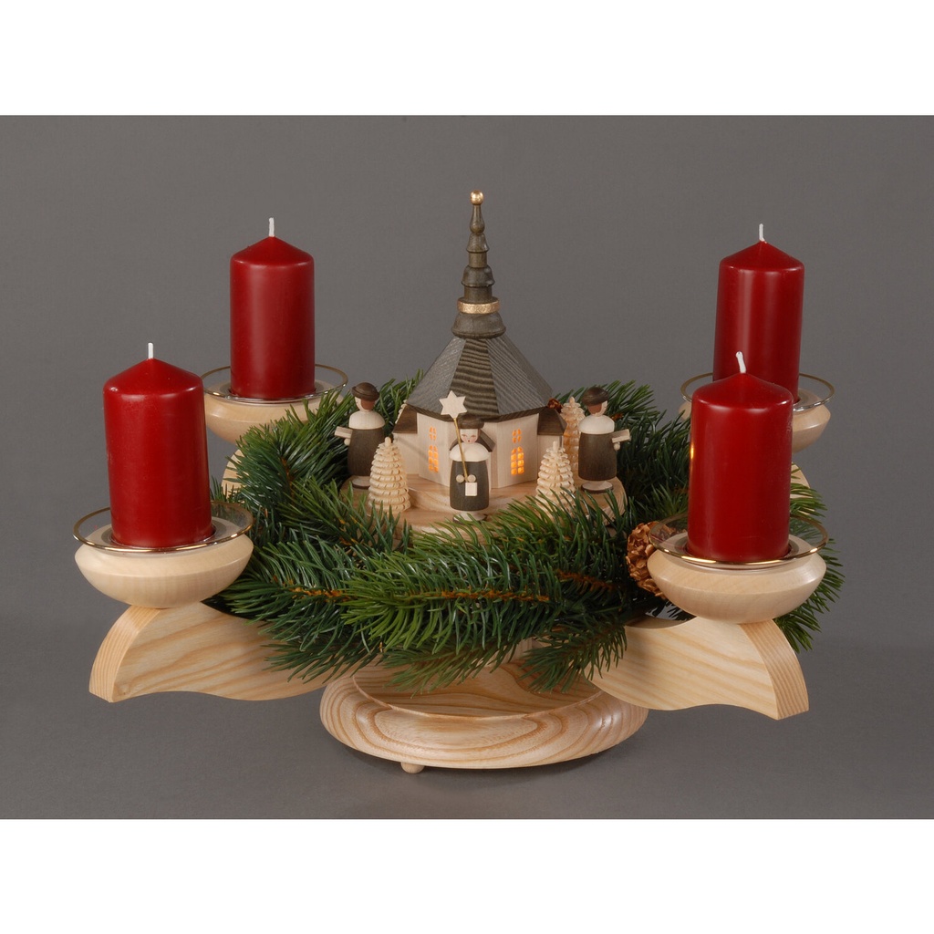 Adventsleuchter, natur - Seiffener Kirche mit Kurrende