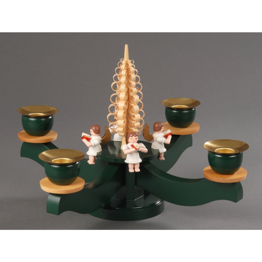 Adventsleuchter, grün - 4 sitzende farbige Engel