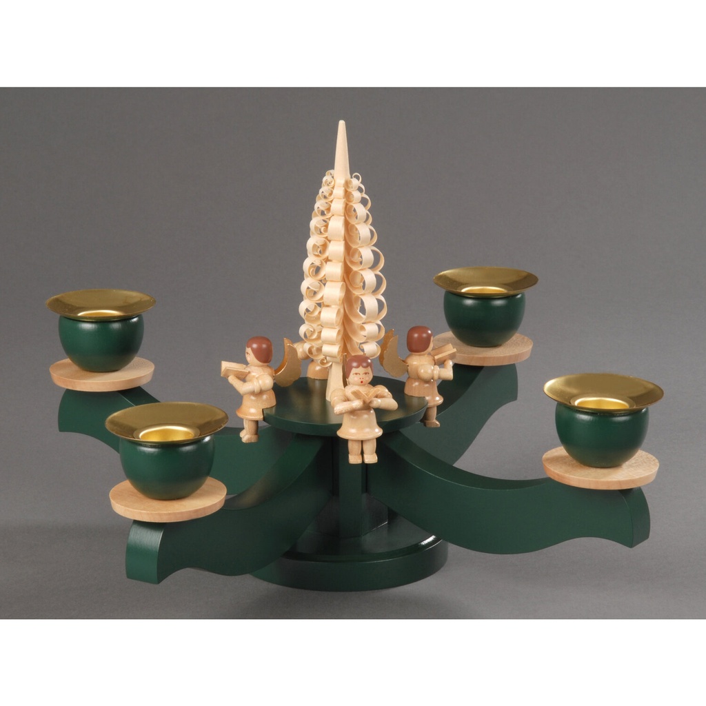 Adventsleuchter, grün - 4 sitzende Naturengel
