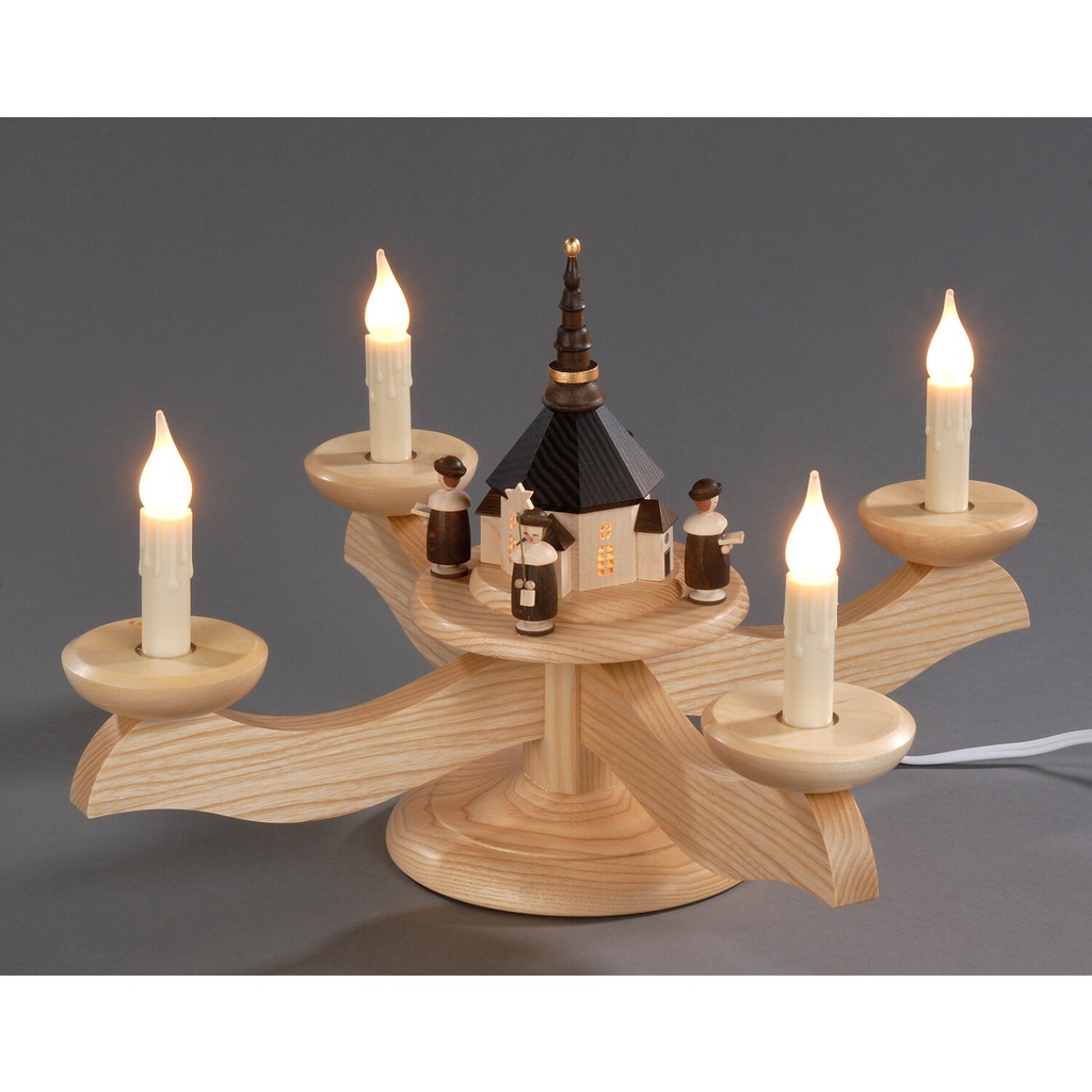 [AP 201/093] Adventsleuchter, natur - Seiffener Kirche mit Kurrende