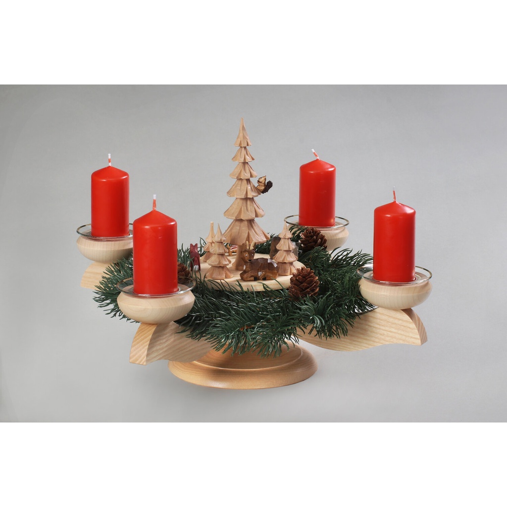 Adventsleuchter in natur mit farbigen Reifentiere