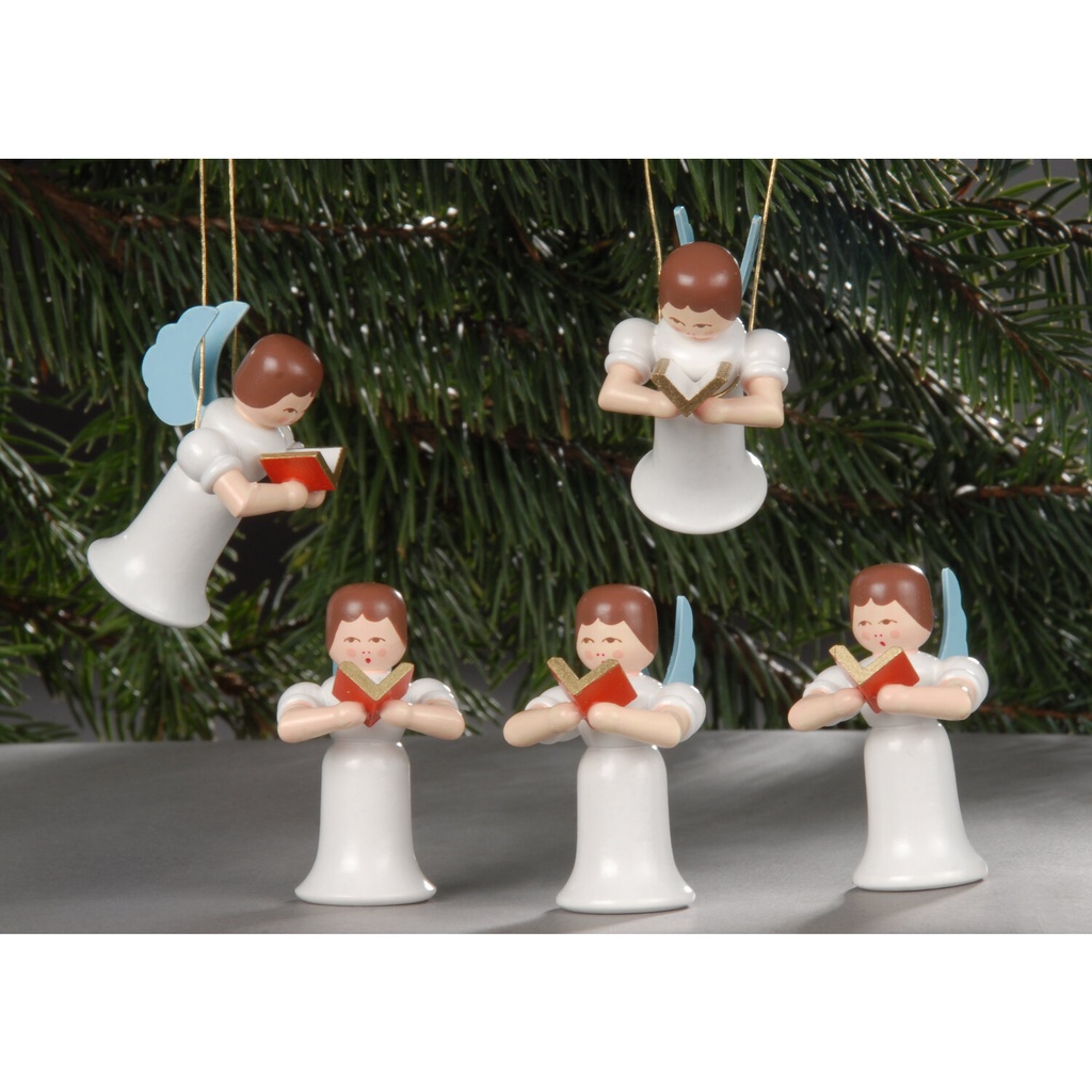 Christbaumschmuck - farbig, 5 Engel mit Gesangbuch
