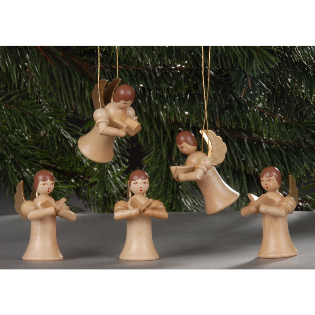 Christbaumschmuck - natur, 5 Engel mit Gesangbuch