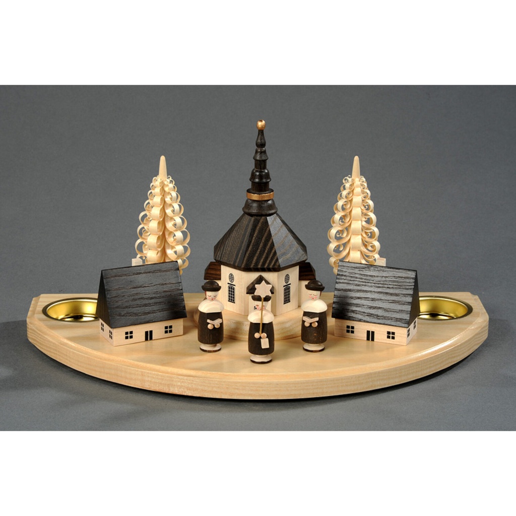 Kerzenhalter, natur - Seiffener Dorf mit Kurrende