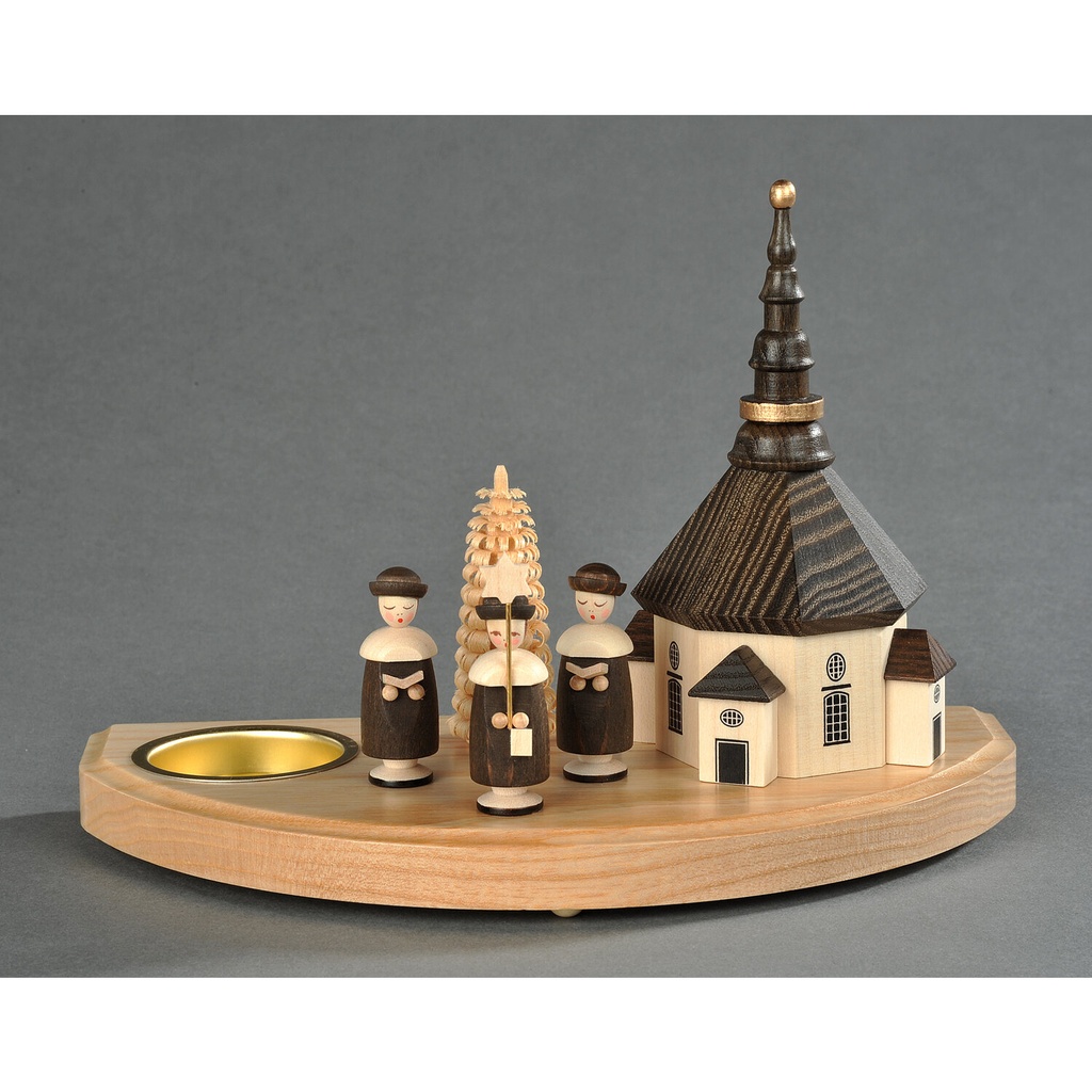 Kerzenhalter, natur - Seiffener Kirche mit Kurrende