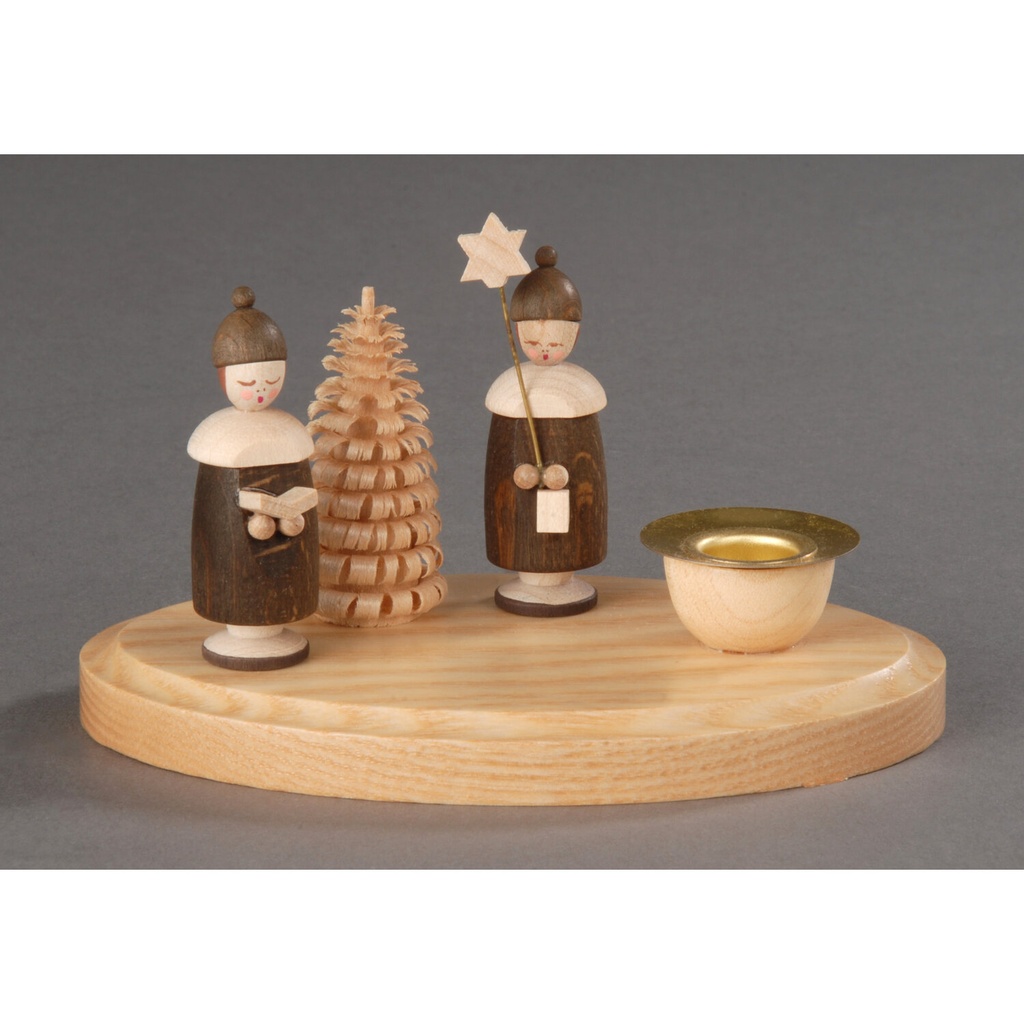 Kerzenhalter, natur - 2 Kurrendefiguren mit Mütze