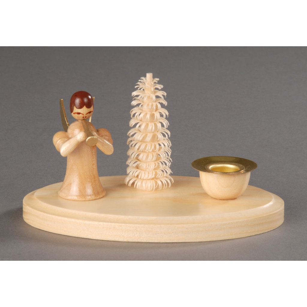 Kerzenhalter, natur - stehender Engel mit Flöte