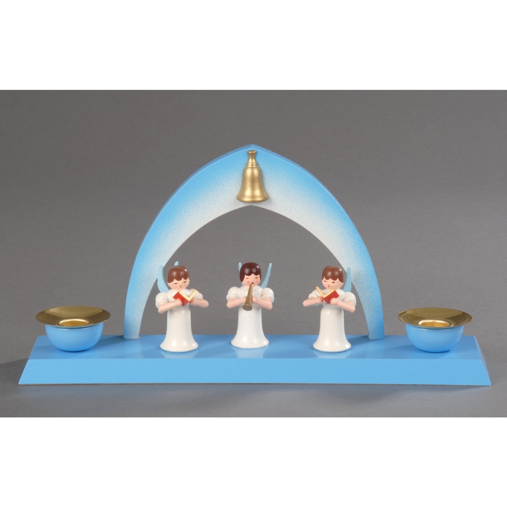 Kerzenhalter, blau - 3 Engel mit Gesangbuch