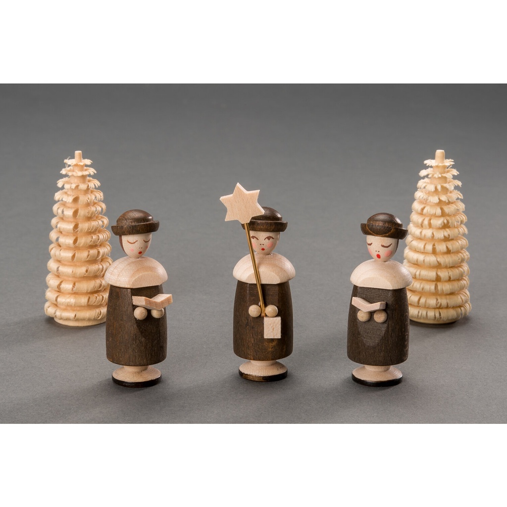 Kurrendefiguren mit Hut - 1Sternträger, 2 Buchträger, 2 Ringelbäume